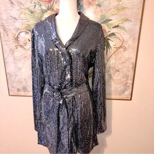 Sz 2XL Rose Velvet Silver Sparkly Mini Dress